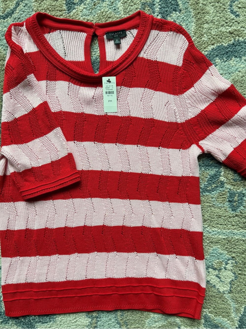 Talbots Pink and Red Striped Knit Tee NWT